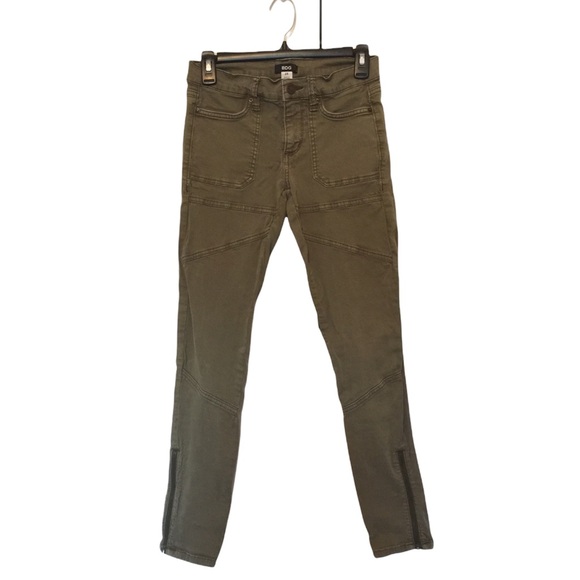 Urban outfitters BDG Moto Ankle Zip Skinny olive green cargo jeans with pleating - Picture 2 of 4